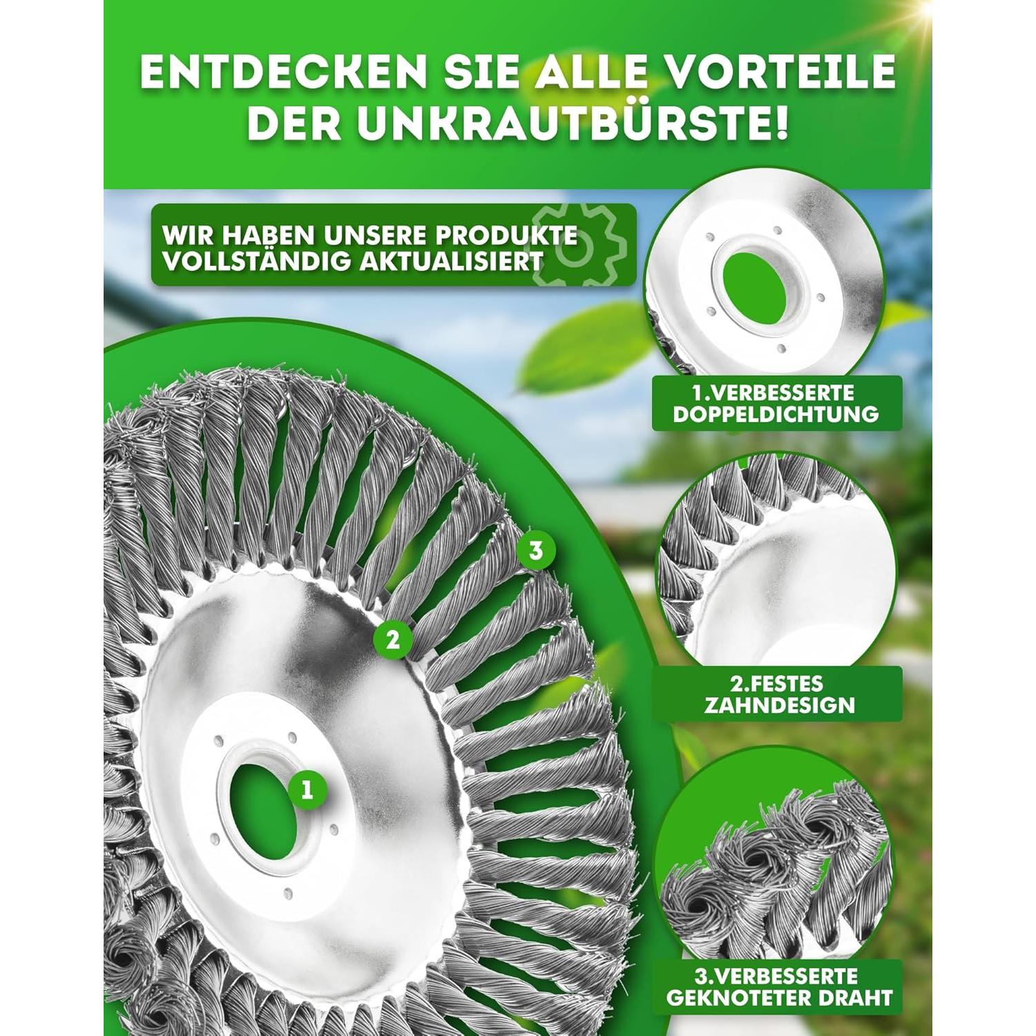 2 Stück Unkrautbürste Für Rasentrimmer - 6-Kopf Stahldraht Grasschneidekopf
