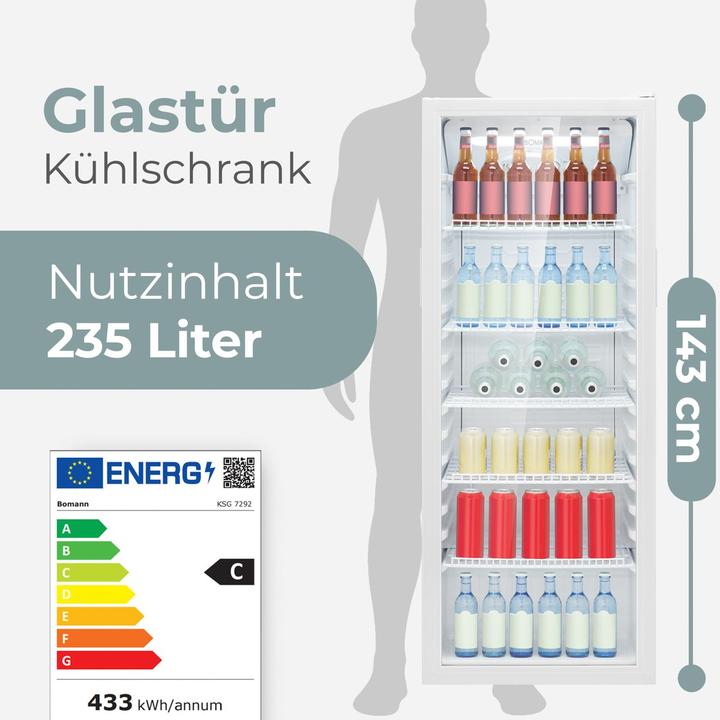 Image du produit Bomann KSG 7292 weiss Glastürkühlschrank 143cm (235 l)