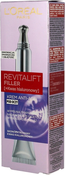 Produktbild L'Oréal Paris L'Oréal Revitalift Filler (HA) eye cream 15ml (Fluid, 15 ml, Tag + Nacht)