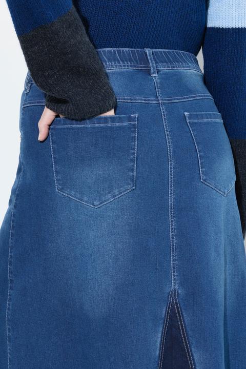 Produktbild Ulla Popken Jeansrock, Fransensaum, A-Linie, Stretchdenim (44)