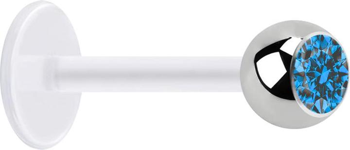 Immagine prodotto Star Piercing Micro Labret trasparente con sfera d'argento e cristallo azzurro (senza ottone, Acciaio chirurgico 316L, Bioflex)