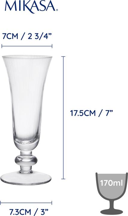Mikasa Salerno Crystal Verres à flûte à champagne, set de 4, 170ml (0.17 l, 4x)