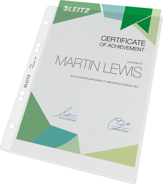 Actual product image Leitz Brochure sleeve extra strong, A5, PP, grained, 0,13 mm open top, document-proof, punching: 80-80- (A5, 100x)