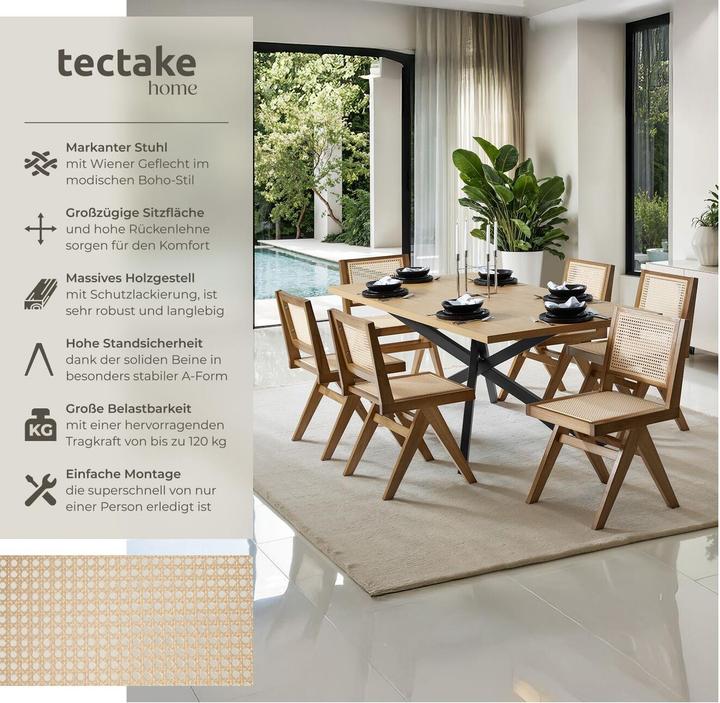 Produktbild tectake Holzstuhl Lissy mit Wiener Geflecht, Belastbarkeit 120 kg