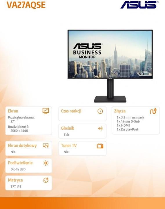 Actual product image ASUS Business VA27AQSE (2560 x 1440 pixels, 27")