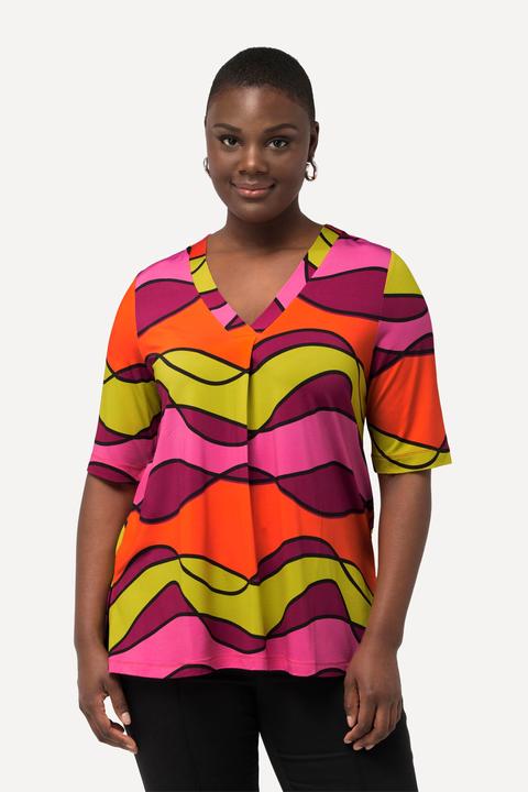 Produktbild Ulla Popken Slinkyshirt, Wellendesign, V-Ausschnitt, Halbarm (58)