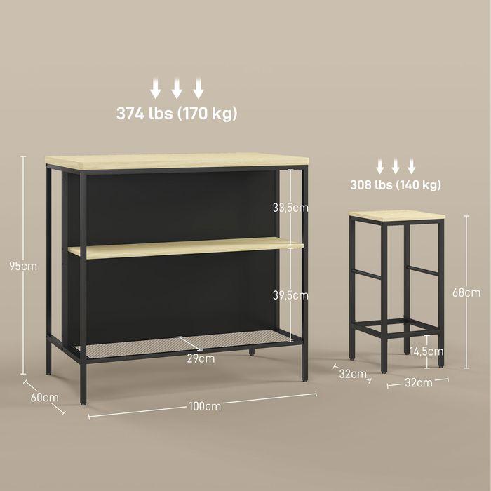 Produktbild Swisshandel24 Bar-Set, 2 Barstühle & 1 Bartisch, fleckenresistent, stabil, Stahlrahmen, Schwarz/Eiche