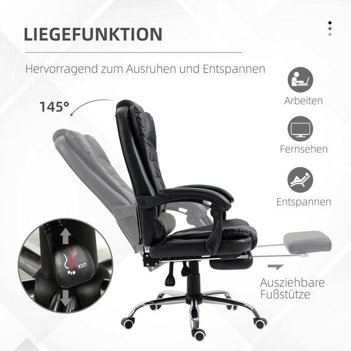 Produktbild Swisshandel24 Bürostuhl mit Fussstütze, Schreibtischstuhl, verstellbare Rückenlehne, höhenverstellbar, Schwarz