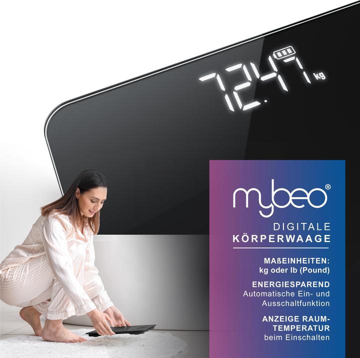 Image du produit Mybeo Digitale Waage für Personen, Digitalwaage, Personenwaage, grosse Trittfläche aus 6mm Sicherheitsglas (180 kg)