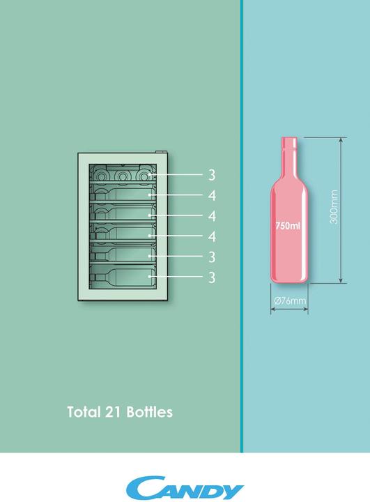 Image du produit Candy CWC 021 M/NF Cave à vin avec compresseur Installation gratuite Noir 21 bouteilles/bouteilles