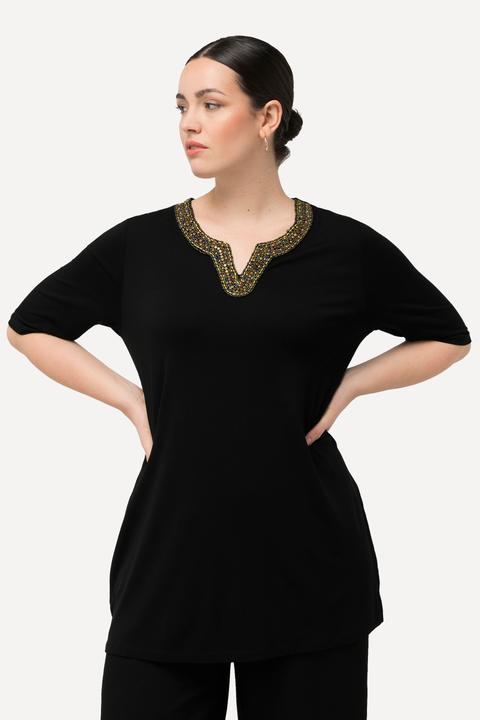 Image du produit Ulla Popken Tunique à broderie, col tunisien et manches courtes (46, 48)