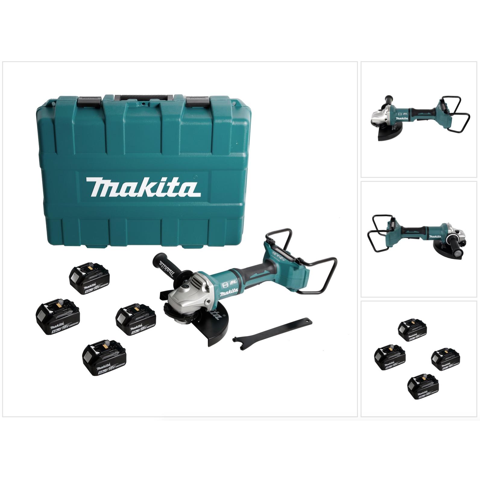 Makita, Winkelschleifer, DGA 900 M4KX2 Akku Winkelschleifer 36V ( 2x18V ) 230mm Brushless + 4x Akku 4,0Ah + Ezynut + (23...