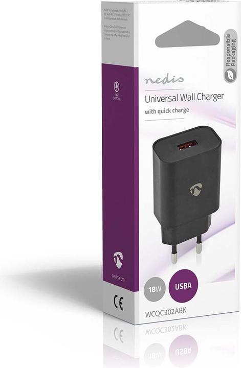 Image du produit Nedis Chargeur secteur 18 W 1.5 2.0 3.0 A - Nombre de sorties : 1, USB-A, Pas de câble fourni e (18 W)
