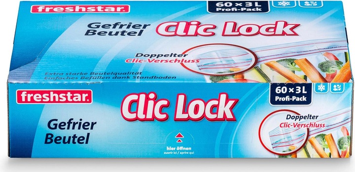 Freshstar Clic-Lock freezer bag 3.0l, 27 x 25 cm (60 x)