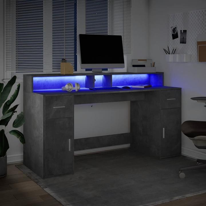 Immagine prodotto VidaXL Scrivania LED Scrivania per computer Scrivania per PC Scrivania per ufficio grigio cemento (160 x 55 x 91 cm)