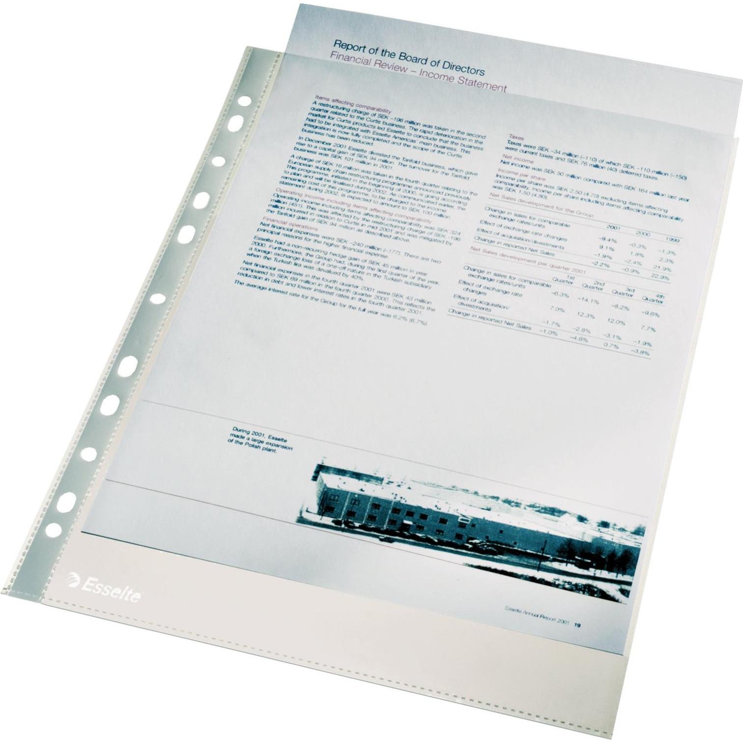Leitz, Mappe, Esselte Prospekthülle Premium, A4, PP, glasklar, 0,10 mm oben offen, dokumentenecht, Eurolochung, ve (A4, ...