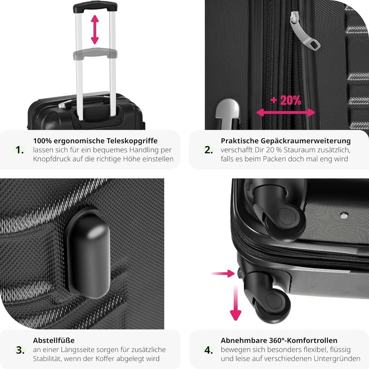 Actual product image tectake Hard case set (106 l, Hand luggage (up to 50 litres), M (50 - 90l), L (90 - 115l), XL (from 140l))