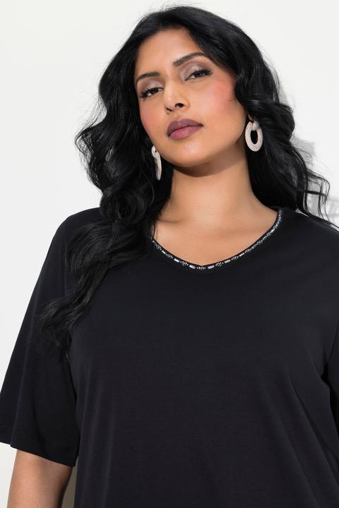 Immagine prodotto Ulla Popken T-shirt dal taglio svasato in cotone Pima con scollo a V e mezze maniche (54)