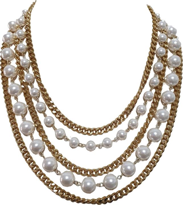 L'Officiel Collana oro cinque fili perla e catena oro