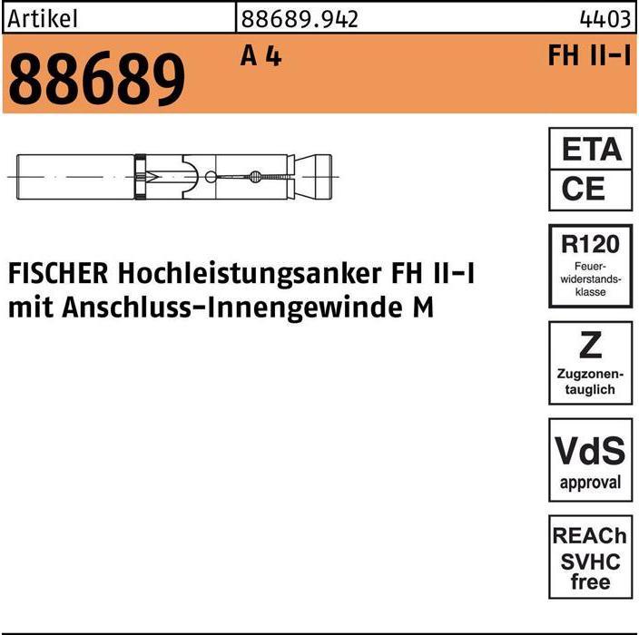 Image du produit Fischer Ancrage haute performance R 88689 FH II 15/M 10 I A 4 (25 pcs)