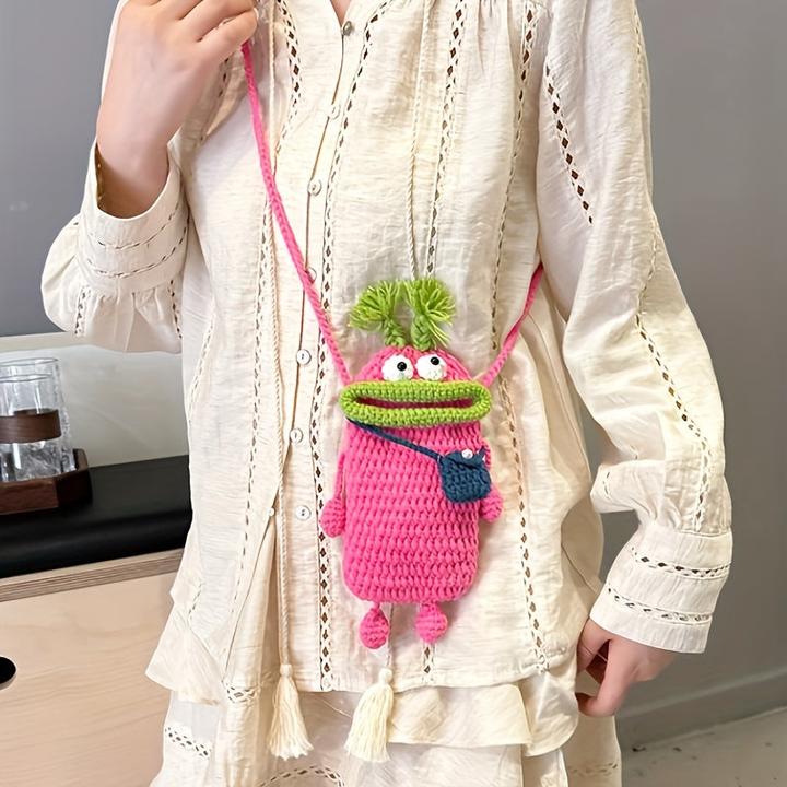 Immagine prodotto Only-Bags.Store Borsa a tracolla chic con stampa animale fatta a mano - Simpatica custodia per telefono in lana