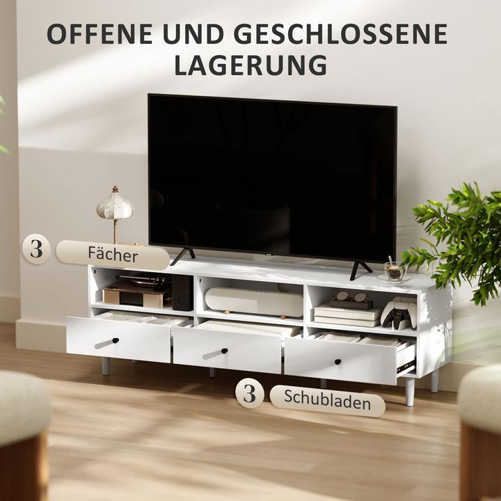 Produktbild Homcom TV Schrank Spanplatte, Metall Weiss (140 x 34 x 45 cm)