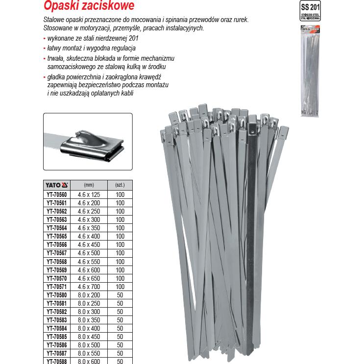Yato, Fascette, OPASKI ZACISKOWE ZE STALI NIERDZEWNEJ 4,6x250mm /100szt. (Fascette in metallo, 100 pz.)