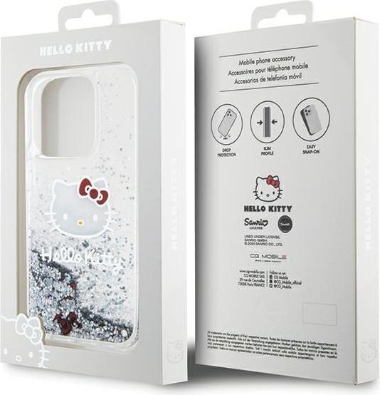 Actual product image Hello Kitty HKHCP13XLIKHET iPhone 13 Pro Max 6.7" srebrny/silver hardcase Liquid Glitter Charms Kitt (Apple iPhone 13 Pro Max)