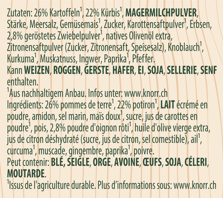 Valeurs nutritives et ingrédients Knorr Soupe au potiron