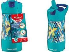 Produktbild Maped PICNIK Trinkflasche DRAGON, 0,43 l, grün / blau Korpus aus Edelstahl mit Drachen-Motiv, Trinkhalm k (0.43 l)