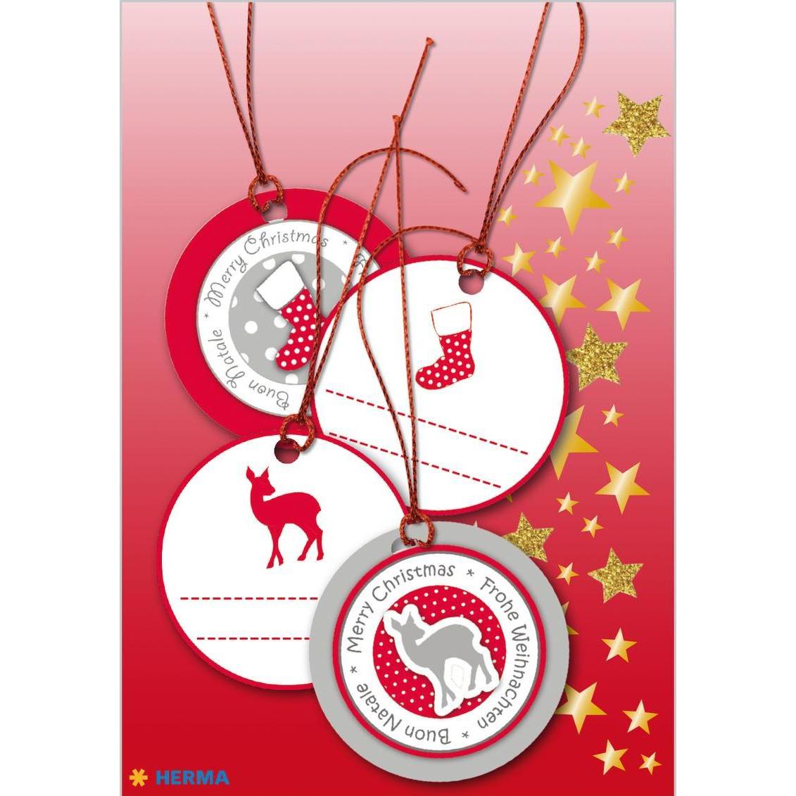 Thumbnail - Herma, Geschenkverpackung, Geschenkanhänger Weihnachten Ø 5 cm, Rot, 4 Stück (Geschenkverzierung, 4 x)