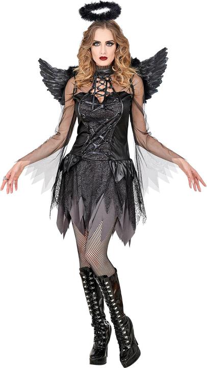 Widmann Dunkler Engel Damenkostüm Kleid, Flügel, Heiligenschein (L)