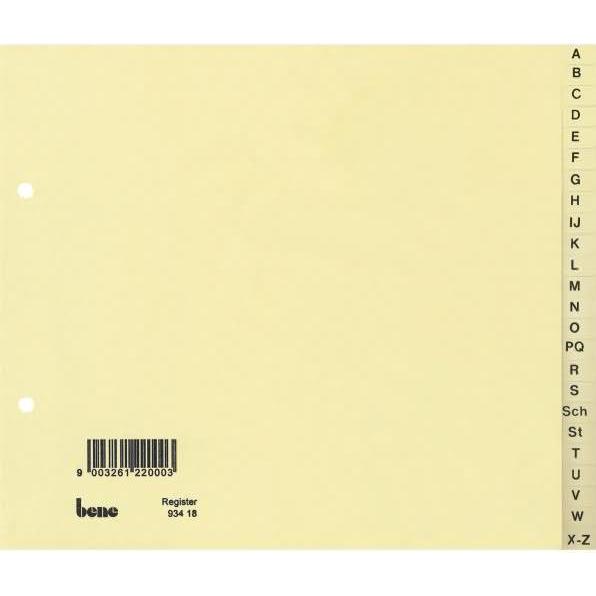Bene, Ordner Zubehör, Kartonregister 93418 A - Z DIN A4 Chamois Chamois 24-teilig Karton