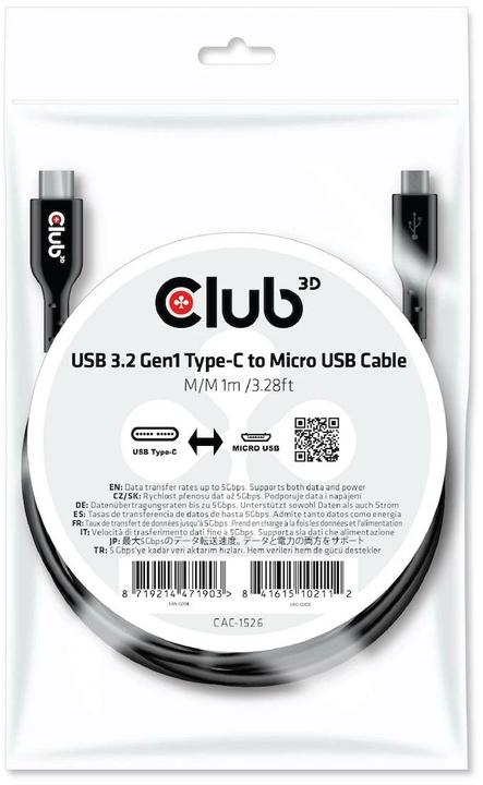 Produktbild Club 3D USB C – USB Micro B (1 m, USB 2.0)