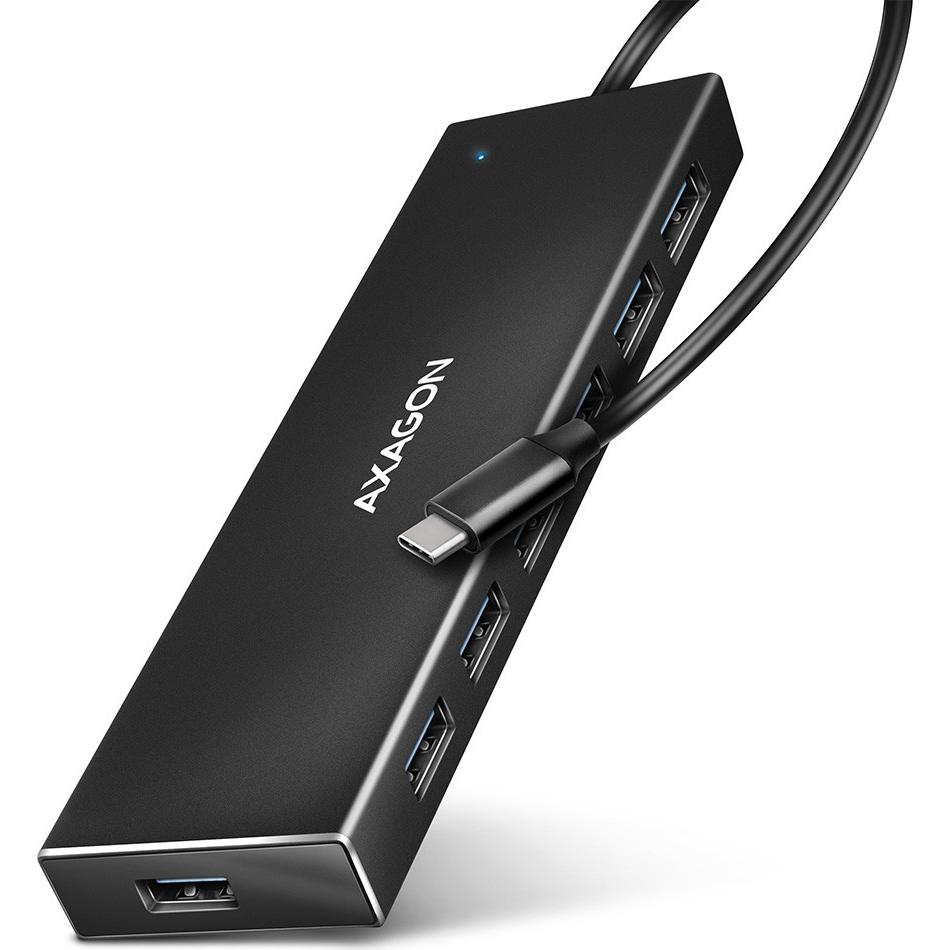 Thumbnail - Axagon HUE-F7A 7x USB 3.2 Gen 1 Aluminium Flat Hub, 30 cm USB-C-Kabel (USB-C, 7 Ports), Dockingstation + USB Hub, Schwar...