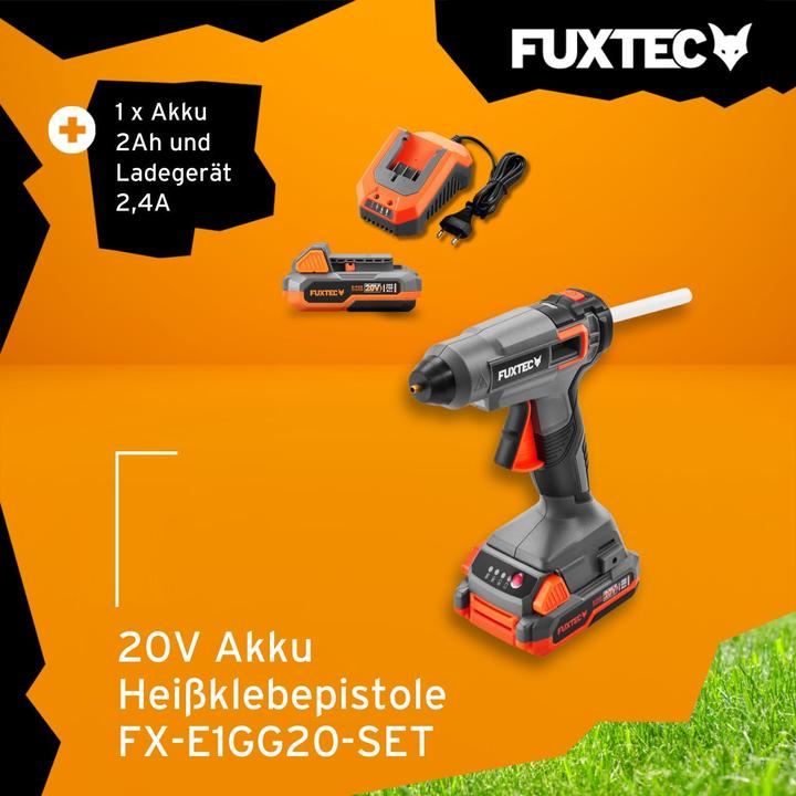 Image du produit Fuxtec Pistolet à colle sans fil 20V FX-E1GG20 SET - avec 1x batterie 2Ah, 1x chargeur 2.4A