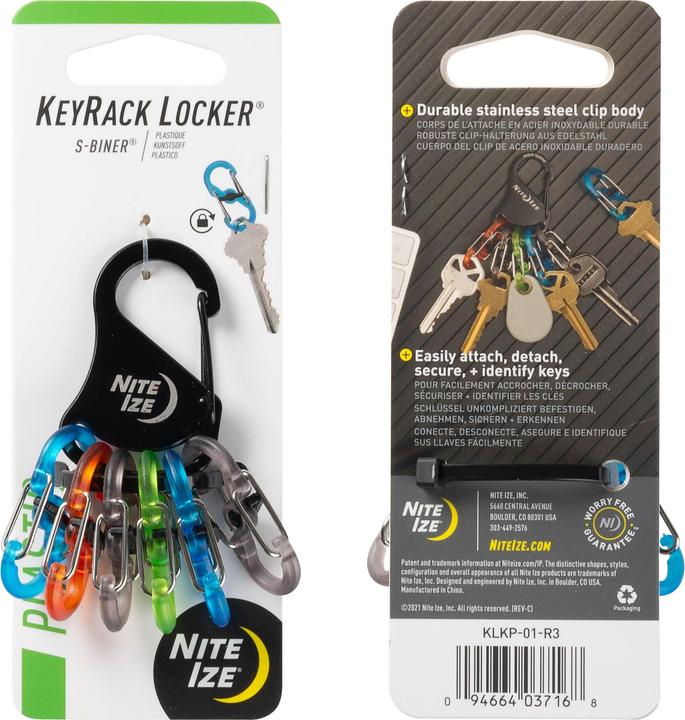 Actual product image Nite Ize KeyRack stainless steel + 6 x micro carabiner plastic x (KLKP-01-R3) colors