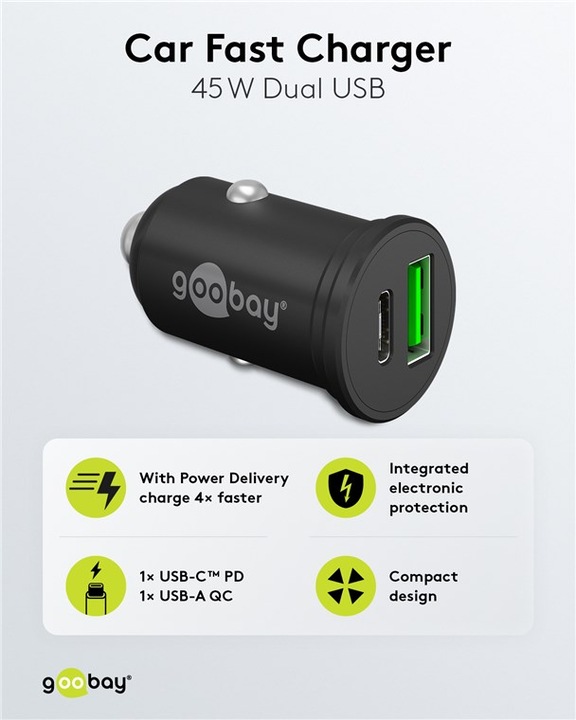 Image du produit Goobay Chargeur rapide double USB pour voiture USB-C PD Power Delivery 45 W