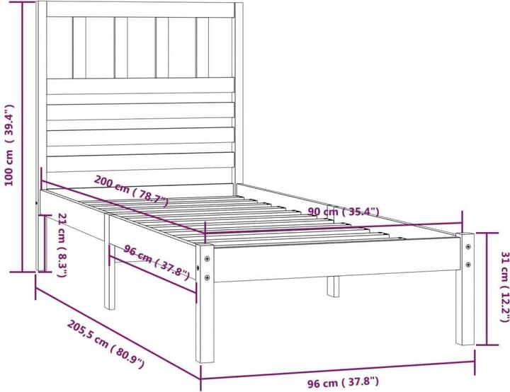 Produktbild vidaXL Bettrahmen (90 x 200 cm)