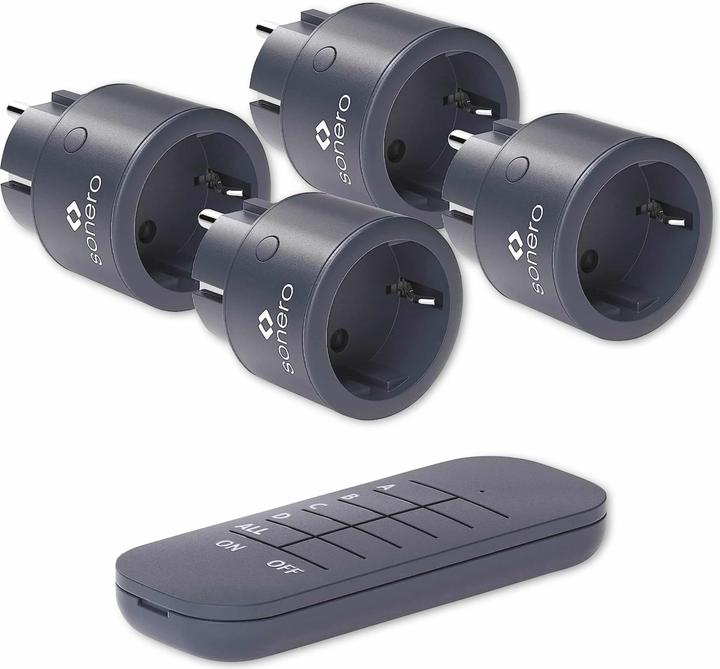 Produktbild Sonero Funksteckdosen Set, 1 Sender, 4 Empfänger, anthrazit (4 x)