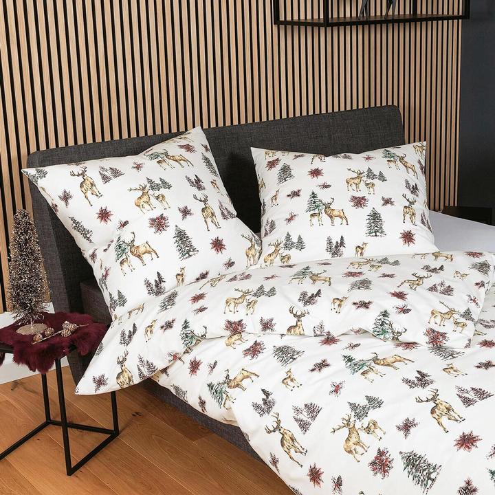 Produktbild Janine Feinbiber Bettwäsche Davos 65150 naturell rot grün (Bettwäsche Set, 160x210 cm + 65x100 cm)