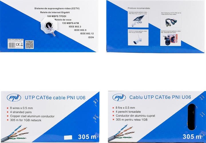 Produktbild PNI UTP CAT6 U06-Kabel mit 4 verdrillten Adernpaaren 0,50 mm CCA, für Internet- und Überwachungssyst (Kabel)