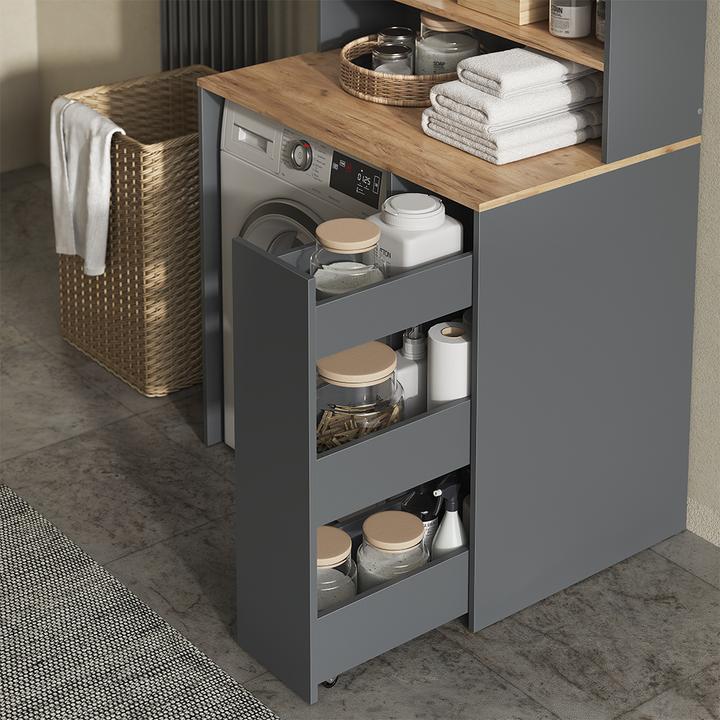 Produktbild Vicco Waschmaschinenschrank Viktor, Anthrazit/Goldkraft Eiche, 93.6 x 88.2 cm 2 Teile mit Rollregal