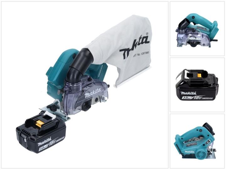 1x Smerigliatrice diamantata a batteria Makita DCC 500, 1x Sacchetto per la polvere Makita completo ( 126738-0 ), 1x Batteria Makita BL 1830 B 18 V 3.0 Ah