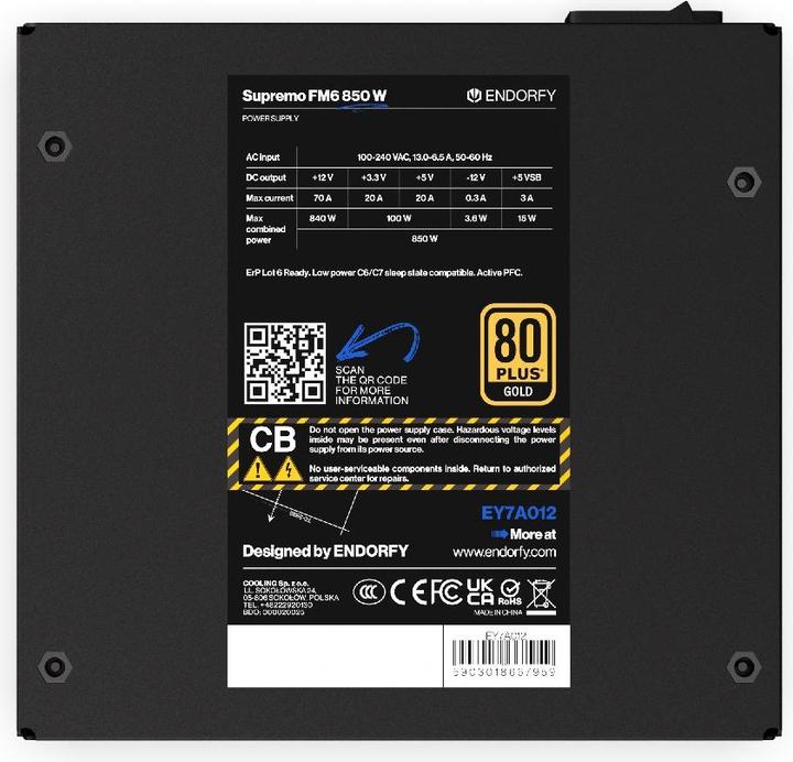 Image du produit Endorfy PSU Supremo FM6 80+ Gold 850 W (850 W)