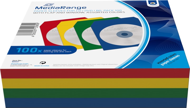 Produktbild MediaRange CD/DVD Papierhüllen farbig mit Sichtfenster