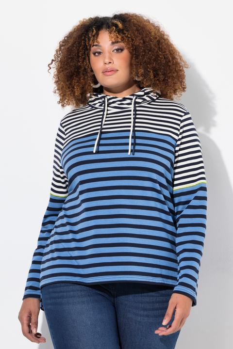 Produktbild Ulla Popken Shirt, Ringelmix, Stehkragen, Langarm, hinten länger (42, 44)