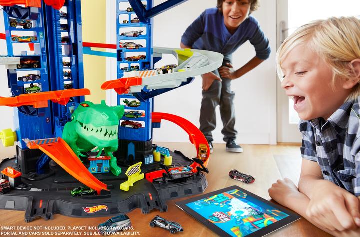 Actual product image Hot Wheels City Megacity Parking Garage with T-Rex Attack
