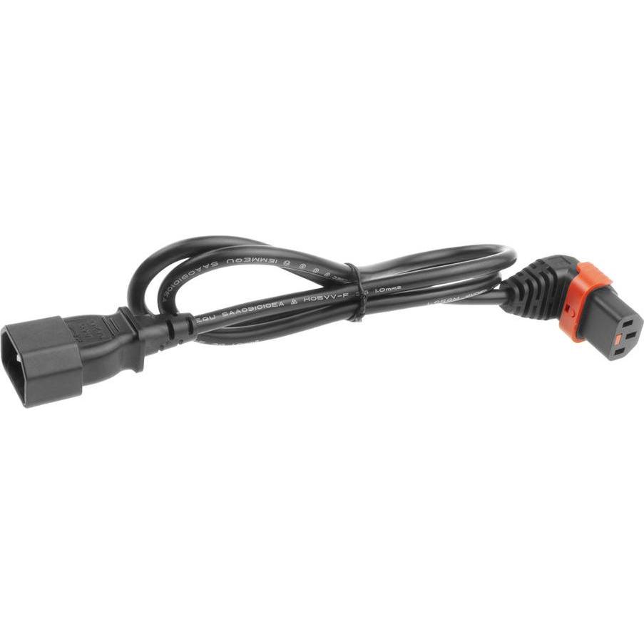 Thumbnail - Iec Lock 230V Powercord C14 to C13 (down angled) lockable, black, 3 meter (3 m), Stromkabel