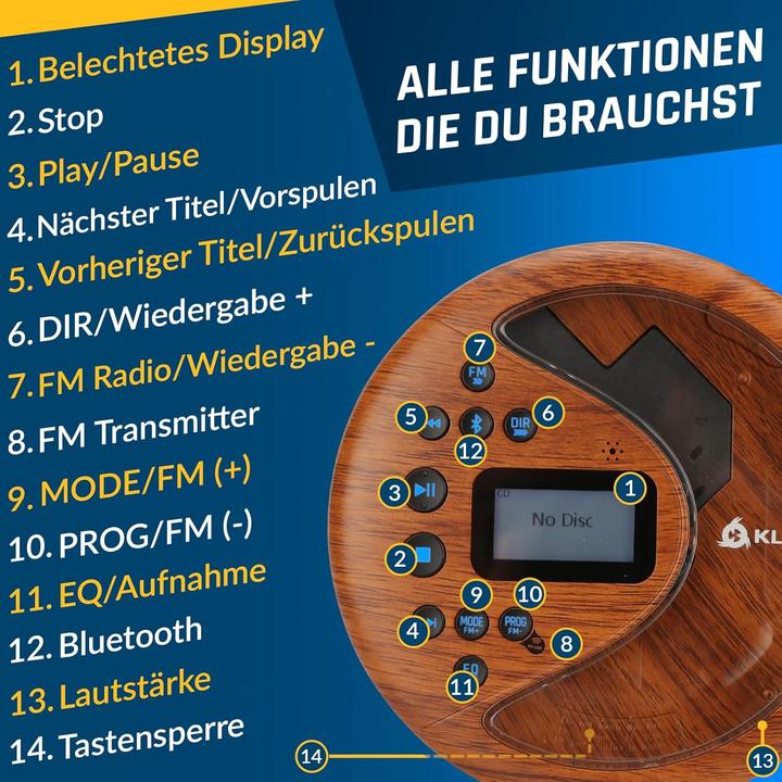Produktbild Fourze Tragbarer CD-Player mit Bluetooth